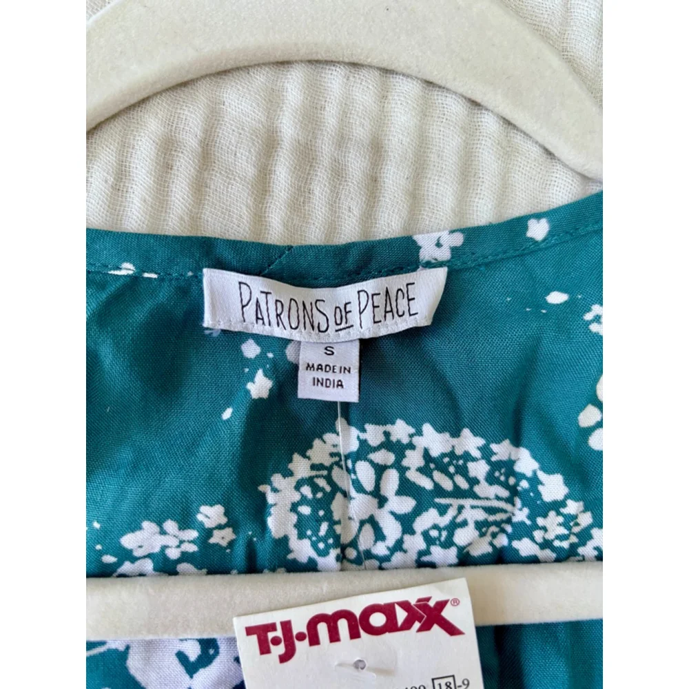 Women's Patrons of Peace Teal White Paisley Maxi Dress S Rayon - Picture 3 of 11